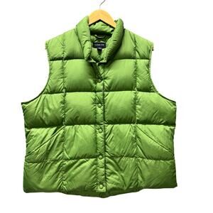 Lands‎ End Down Puffer Jacket Vest Womens XL Green Full Snap Outdoors + Pockets